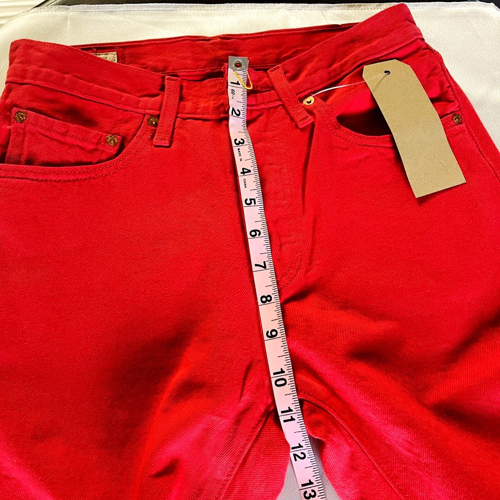NWT Levis Premium 501 Jeans Women 26x28 Red High Rise Straight Made USA 90 Denim - Picture 7 of 14